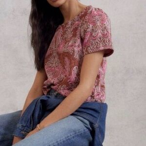 Anthropologie Demeter Paisley Floral Pink Glittery Top size large